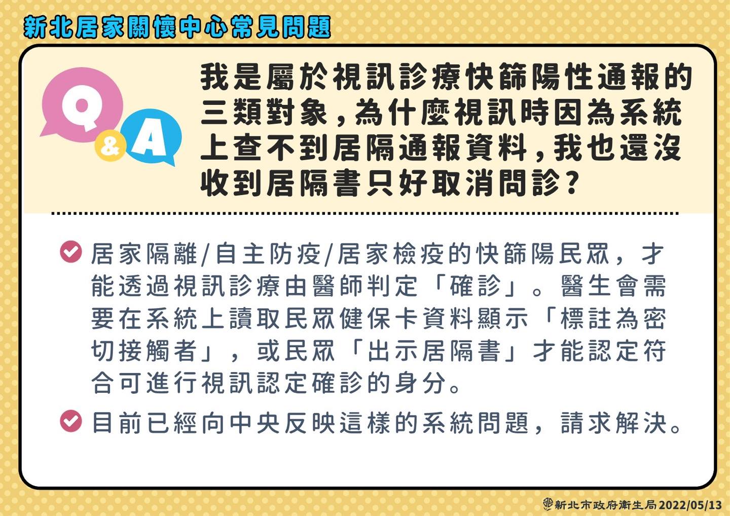 我是屬於快篩陽視訊診療三類通報對象但為何視訊時因系統查不到資料也還沒收到居隔書只好取消