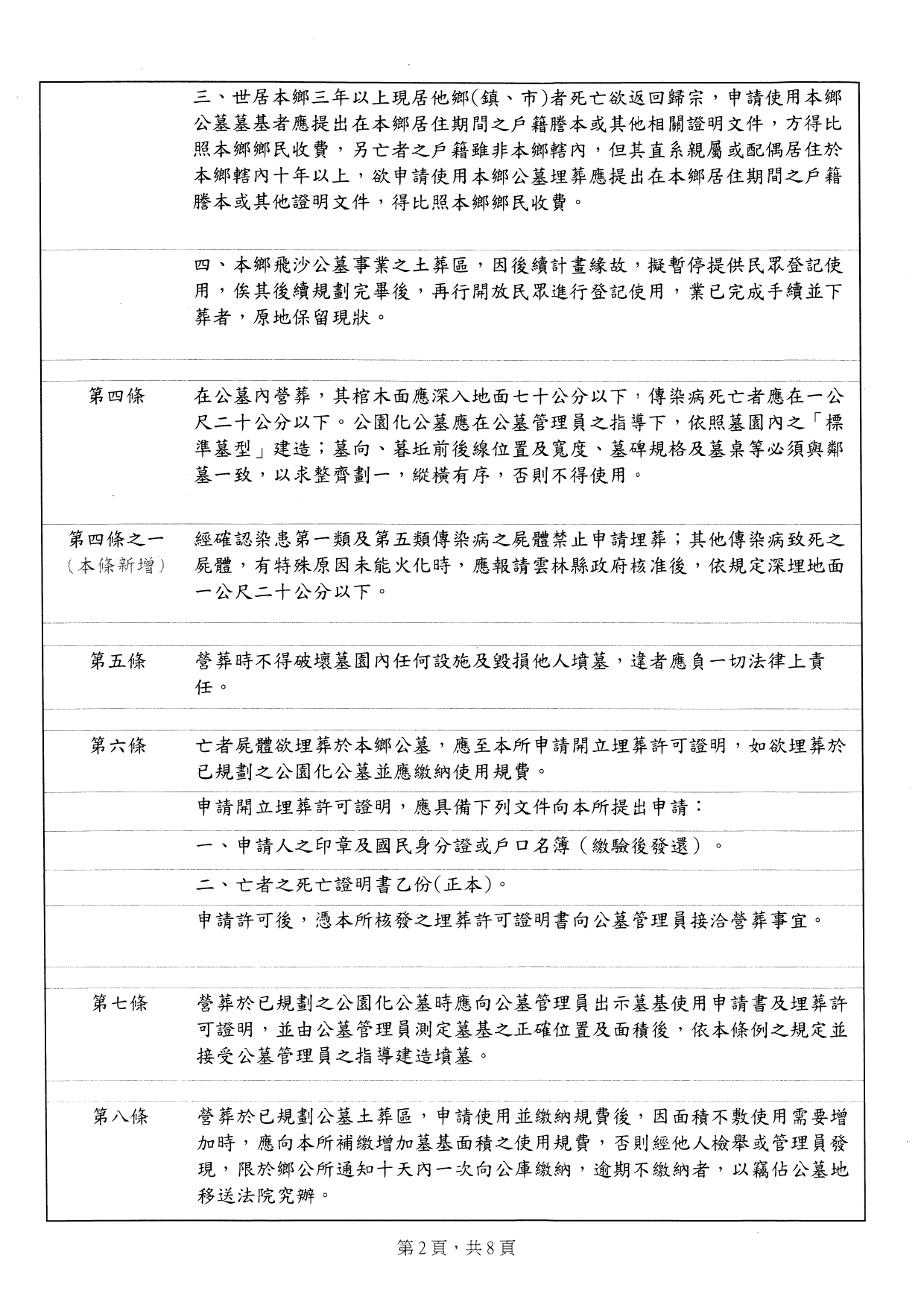 3.雲林縣四湖鄉公墓暨納骨堂使用管理自治條例_page-0002