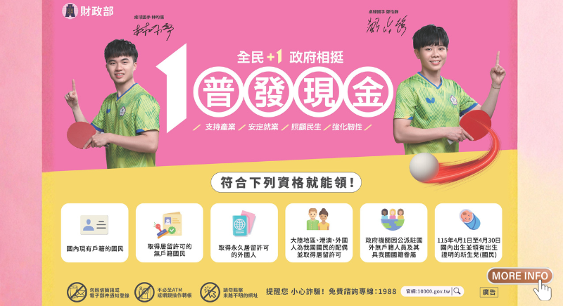 「全民+1 政府相挺」普發現金