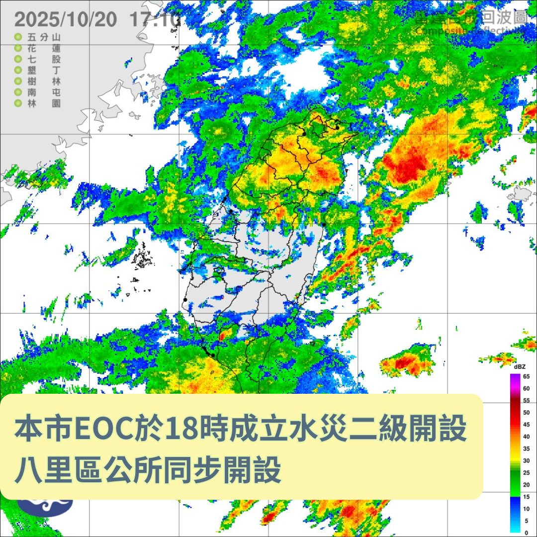 因應東北季風+颱風外圍環流的交互作用導致豪大雨影響 新北市政府10/20（一）18時開立災害應變中心二級，八里區公所同步開設