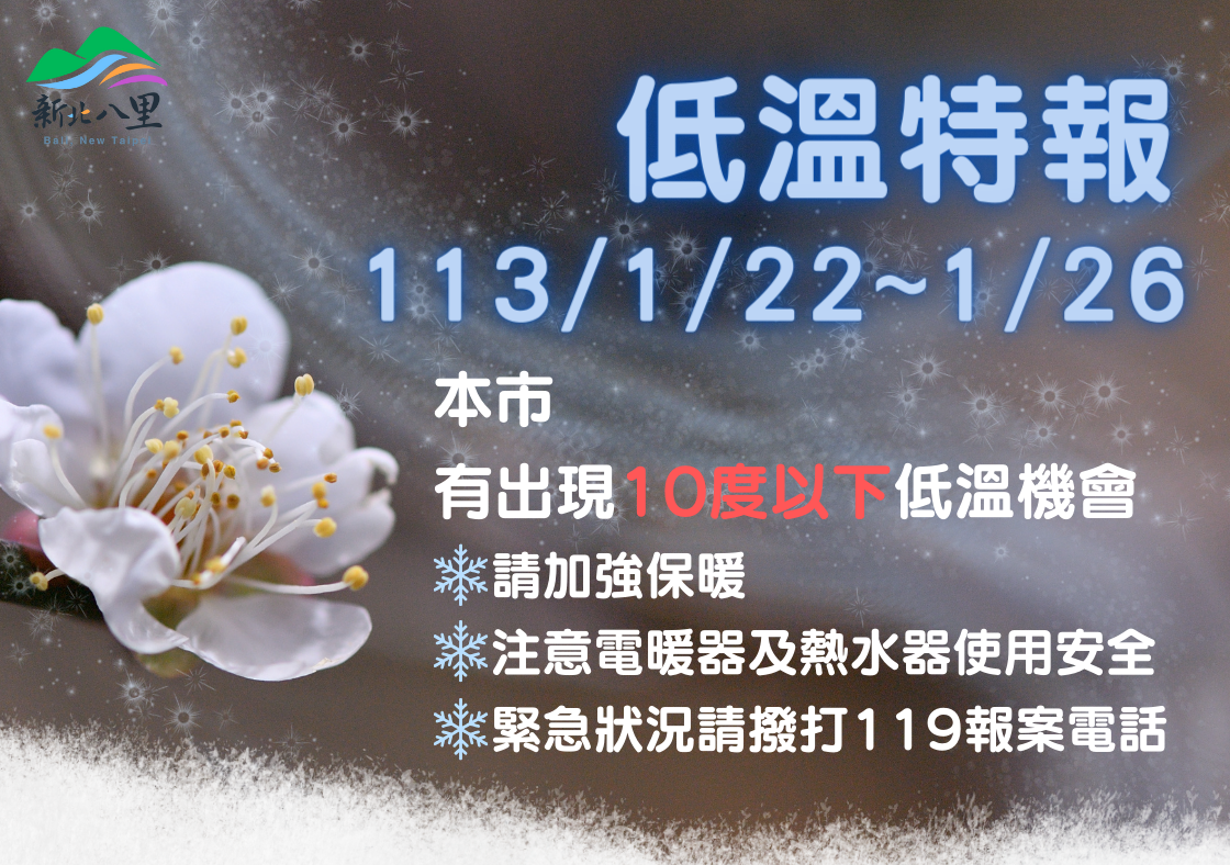 113年1月22日至26日低溫特報