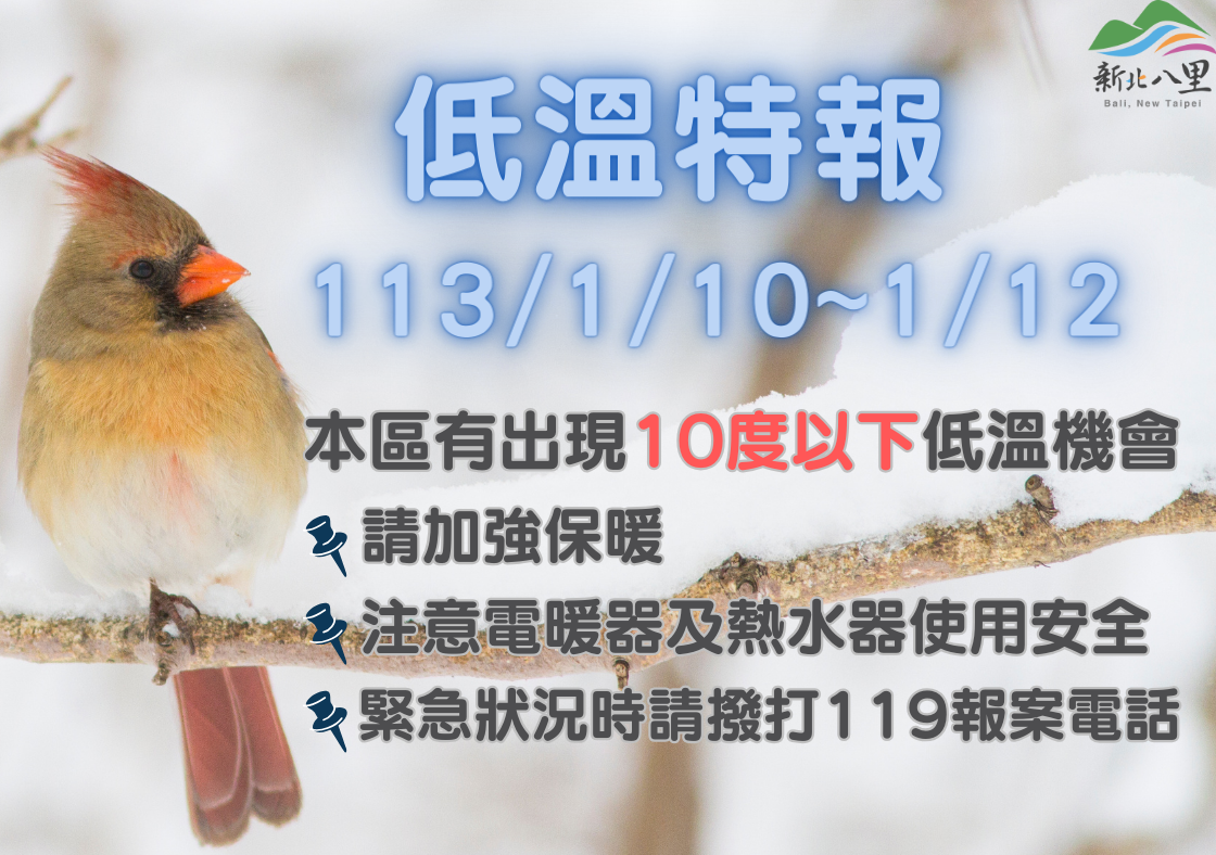 113年1月10日至12日2低溫特報