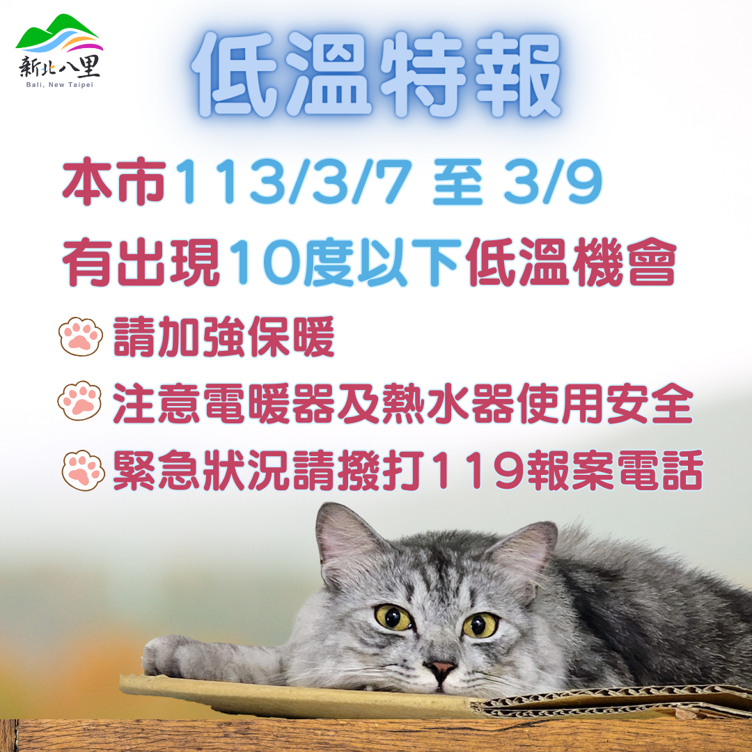 113年3月7日至9日低溫特報