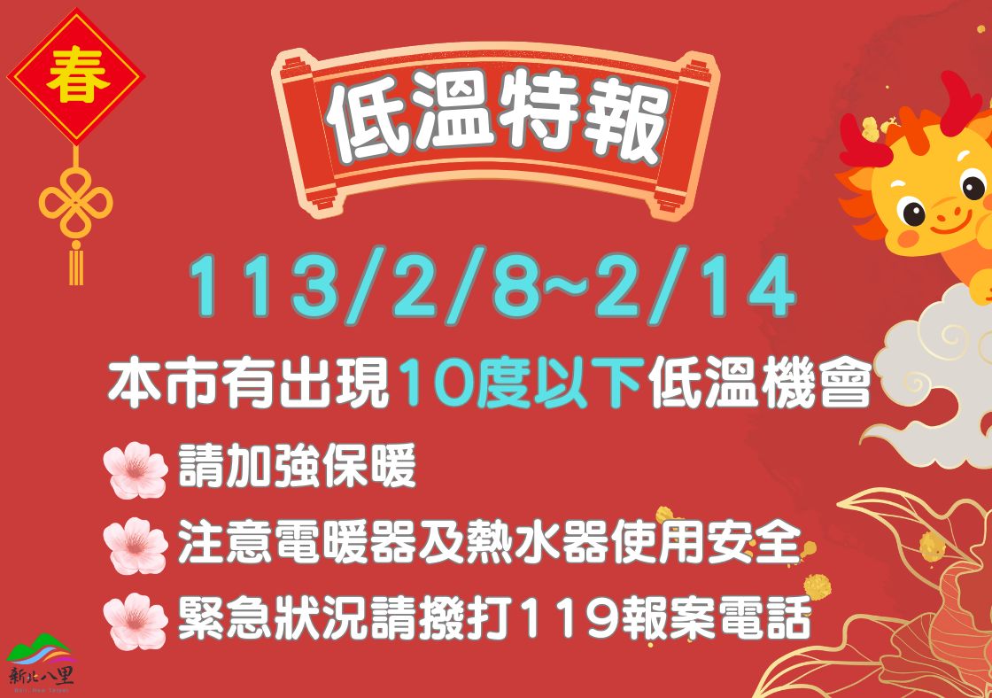 113年2月8日至14日低溫特報